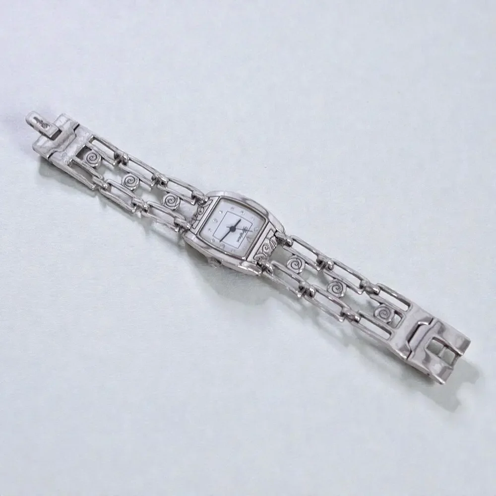 Brighton Malibu Square Links Swirl Watch Silver Plated Fold Over Clasp Retired